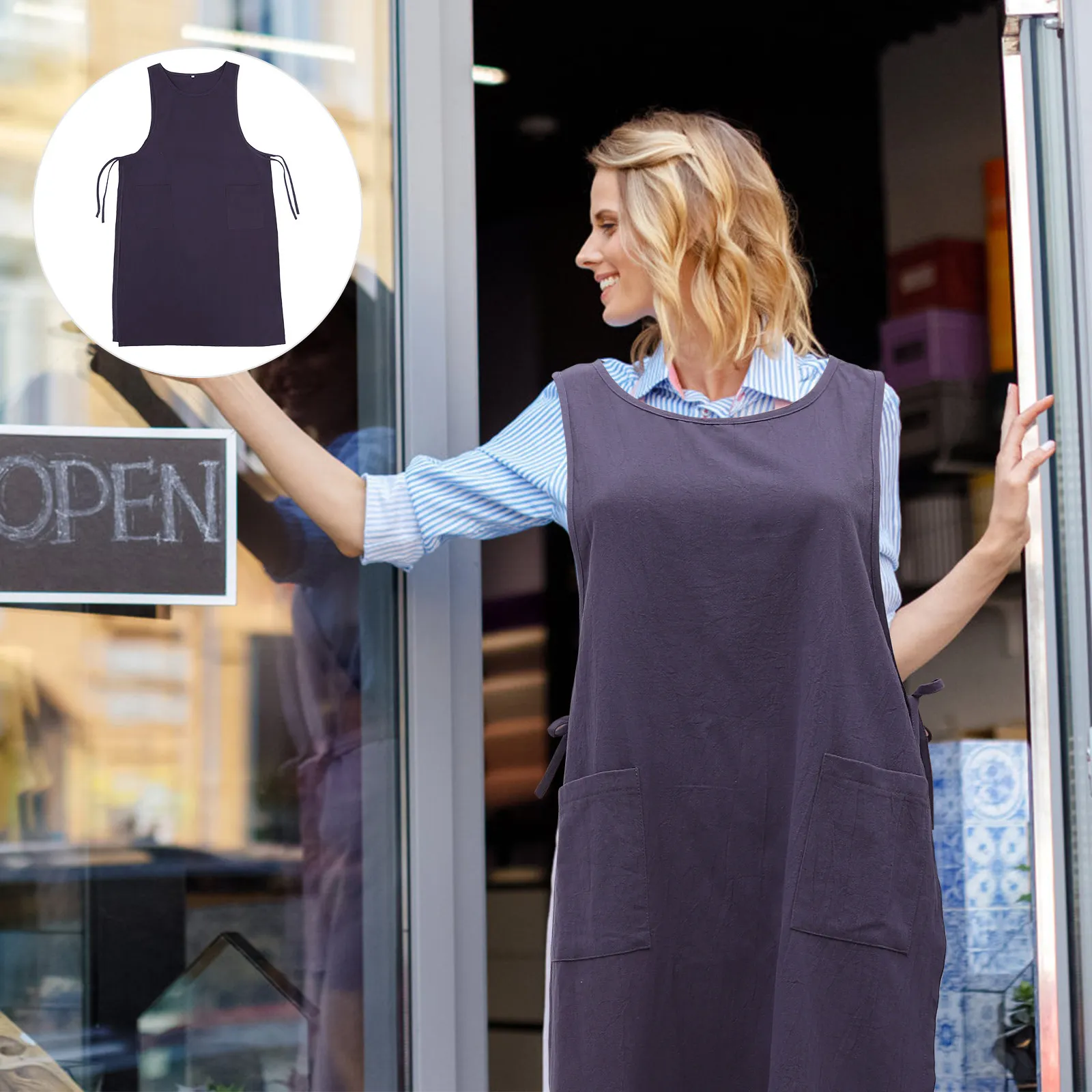 

1Pcs Cotton Apron Mid-Length Loose Sleeveless Cooking Apron Household Kitchen Workwear Comfortable Breathable Women Use