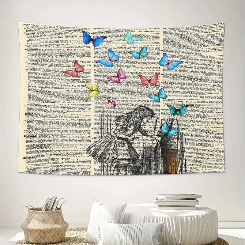 Vintage Alice in Wonderland Tapestry Wall Hanging Gothic Decor Dark Academia Aesthetic Fantasy Art Book Lover Gift Room Decor Do