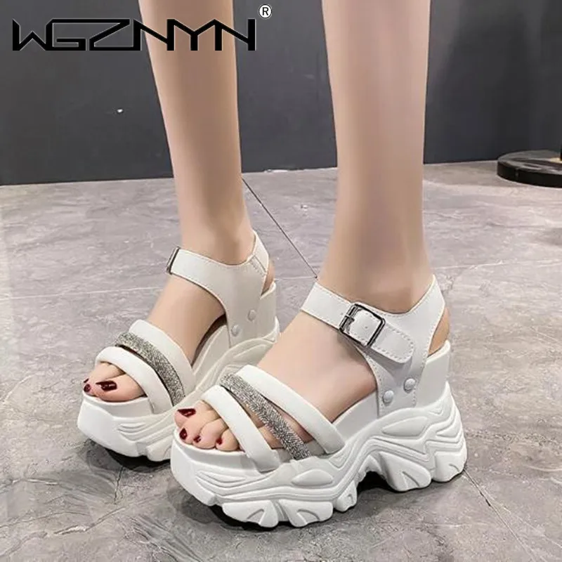 Women Thick Bottom Gladiator Sandals Summer Chunky Bling Sneakers Fashion High Platform Slippers 10CM Wedge Heel Beach Sandalias