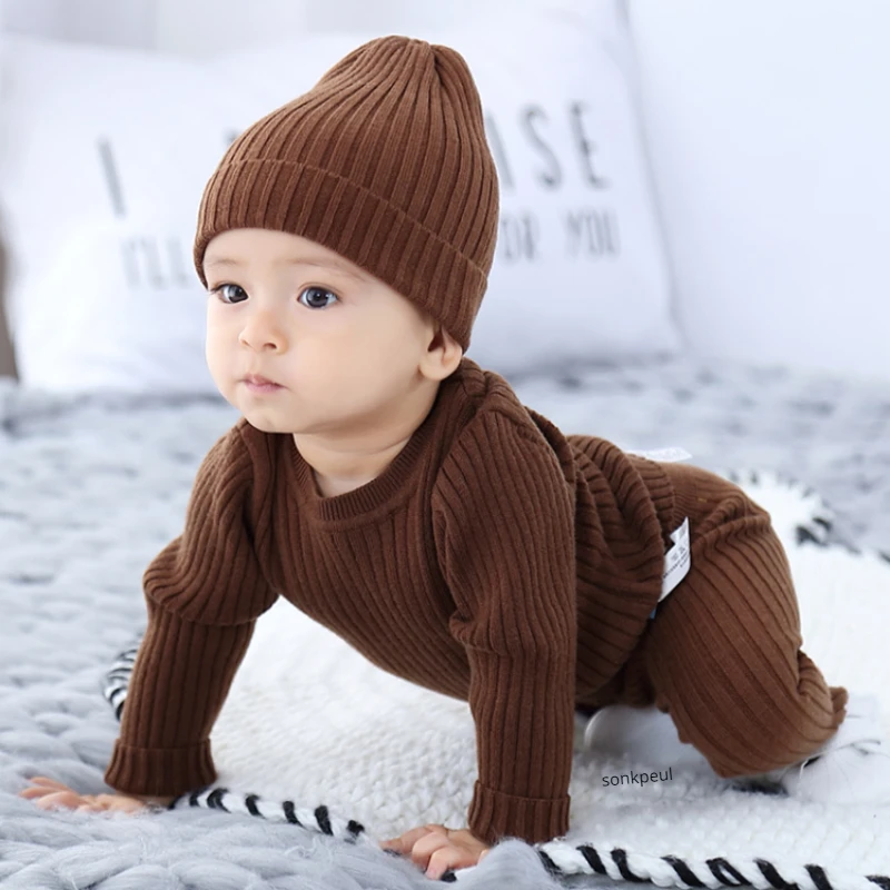 3PCS/Lot Baby Clothes Set Boys Girls Soft Knitted Sweater+Hat+Pants Clothing Sets Autumn Winter Infant Baby Outfits