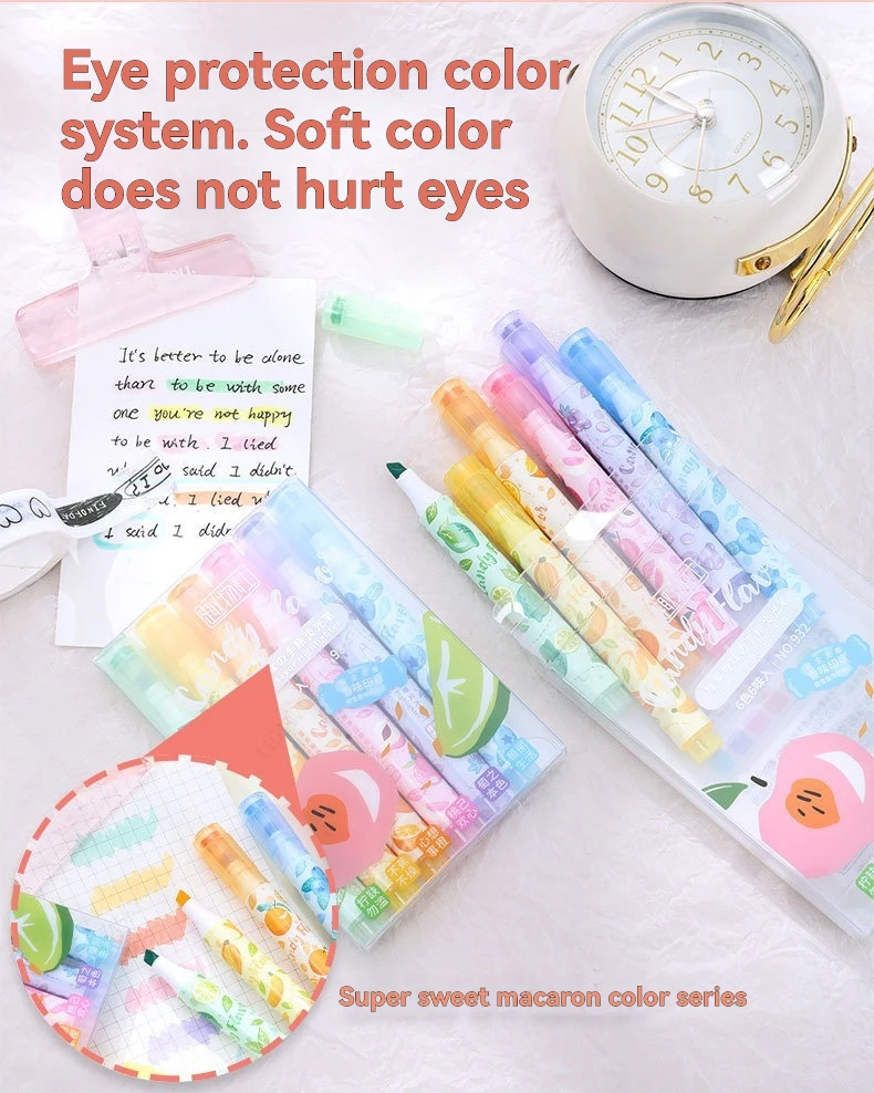 6 Colors Stamp Fruit Candy Aroma Seal Highlighter Set, Chisel Tip, Marker Pen Pastel Assorted Colors for Cute Kawaii Stationery