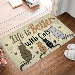 Cartoon Cats Pattern Bath Mats Indoor Super Absorbent Carpet for Washroom Non-Slip Balcony Entryway Home Kitchen Diatom Mud Rug