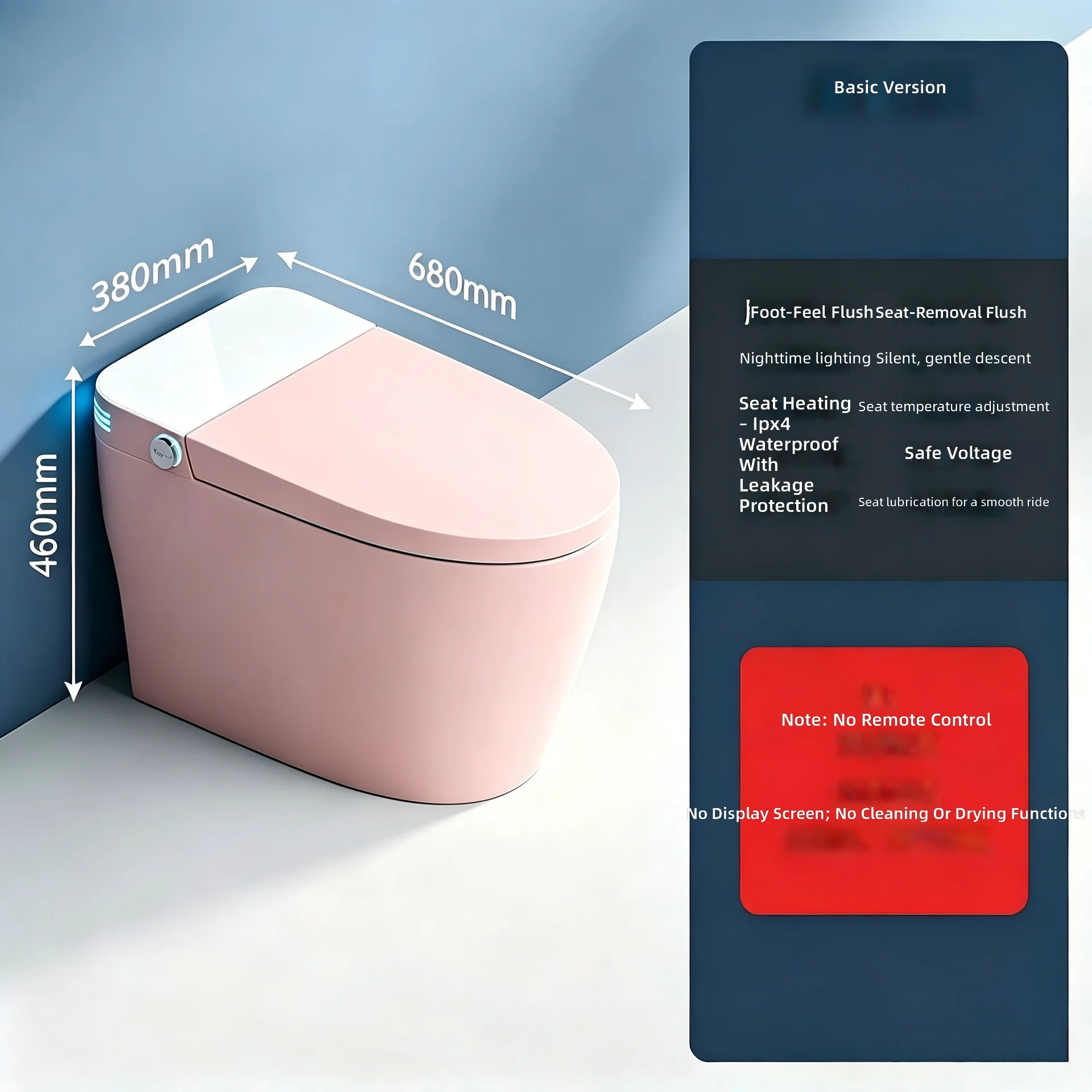 Smart Toilet, Pink, All-in-1 Automatic, No Water Pressure Limit, Siphonic Flushing, Home Hotel Use, Intelligent Bathroom Fixture view 2