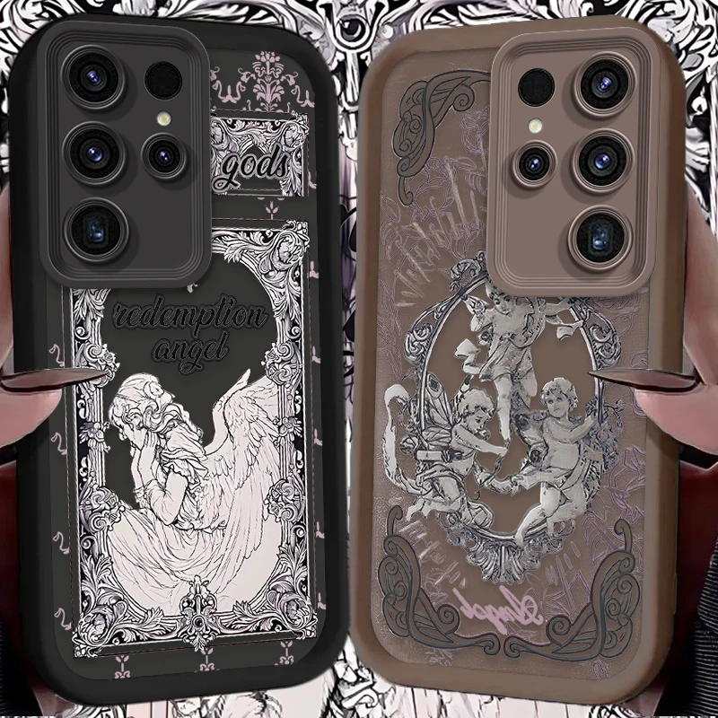 Retro Cupid Angel Case for Samsung Galaxy S25 S24 S23 Ultra S22 S21 Plus FE 5G A54 A34 A14 A73 A53 A33 5G Soft Silicone Cover
