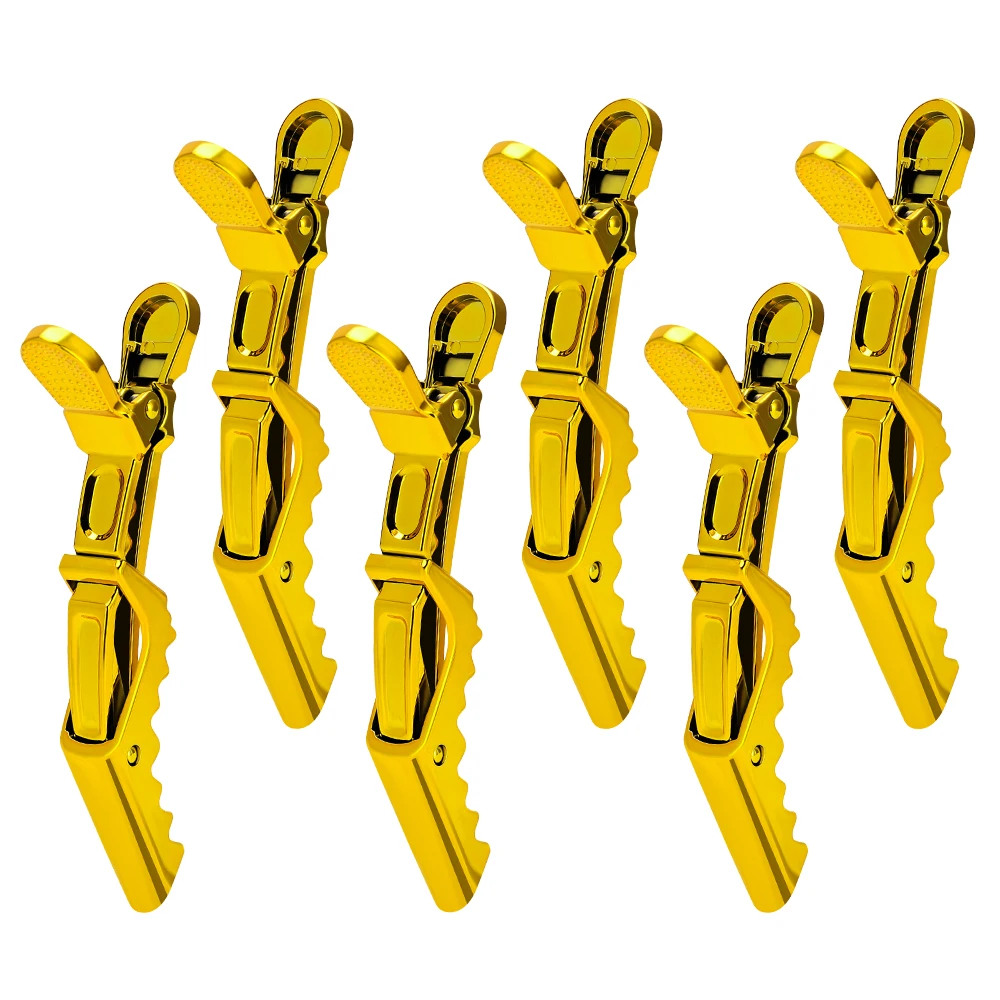 6pcs Crocodile Clip Plating Positioning Non-slip Clip Professional Hairdressing Perm Clip Durable Portable Barber Styling Tool