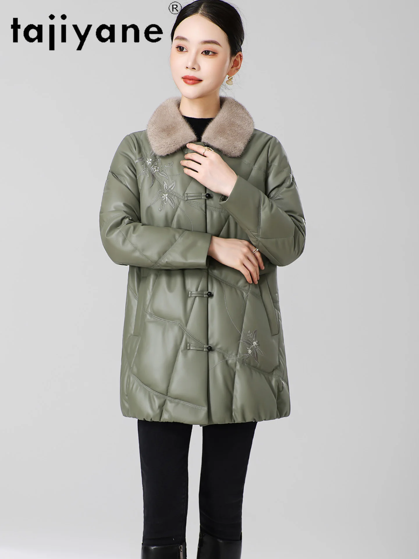 TAJIYANE Mantel Bulu Angsa Asli Kulit Domba Wanita Kerah Bulu Mink Jaket Puffer Elegan Mantel Musim Dingin 2025 Pakaian Wanita ropa mujer