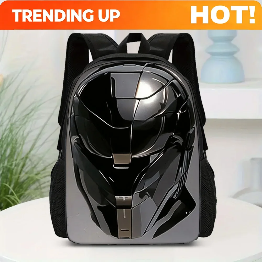 Custom Bag 1pc Sci-Fi Armor Face Design Backpack - Large Capacity Lightweight Commuter Bag With Adjustable Double Straps, Washab