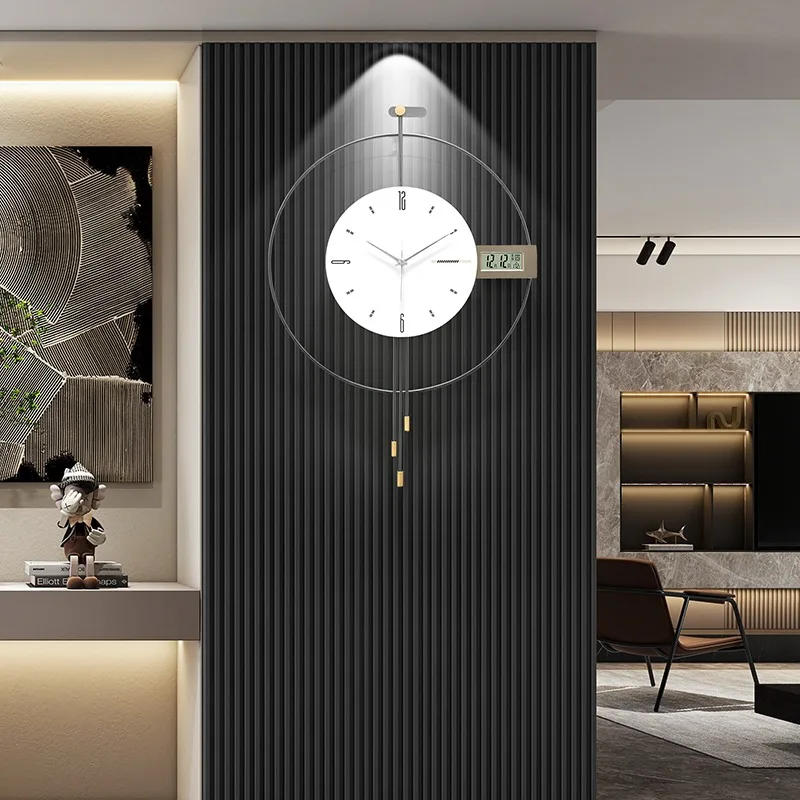Creativity Wall Clock Electronic Calendar Living Room Wall Clock Metal Material Silent Movement Modern Elegant Home Decor