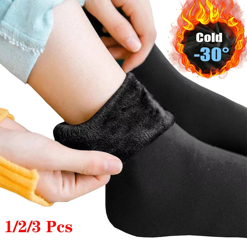 1/2/3 Pcs  Women Winter Warm Socks Solid Comfortable Fleece Thick Stocking Soft Boots Sleeping Sock Female Elastic  Velvet Socks