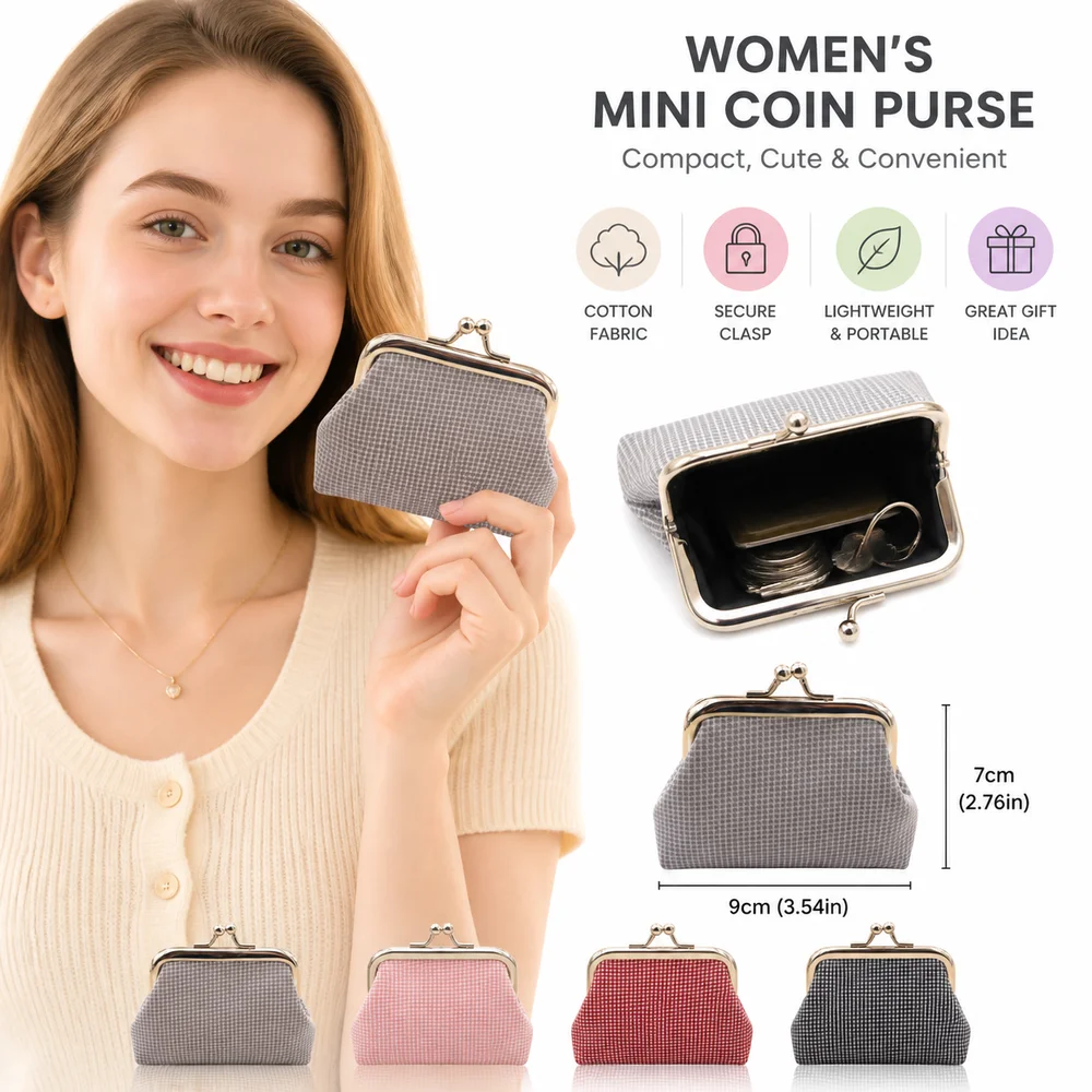 Gifts Cotton Coin Purse Hasp Closure Multifunctional Cosmetic Bag Retro Plaid Small Wallet Everyday Use