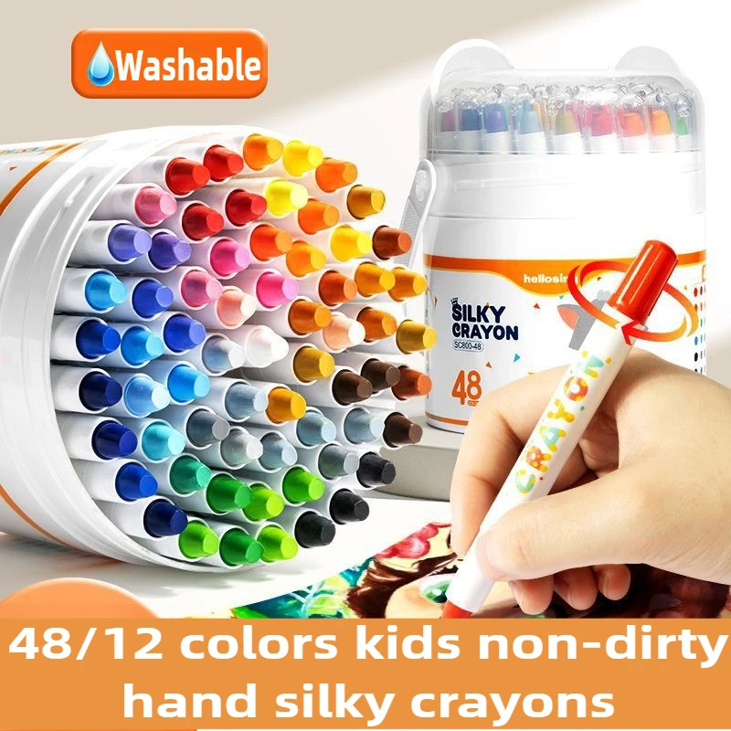 48/36 Colors Water-Soluble Twist-Up Crayons for Kids Large Capacity Coloring Art Painting Wax Sticks School Supplies Stationery