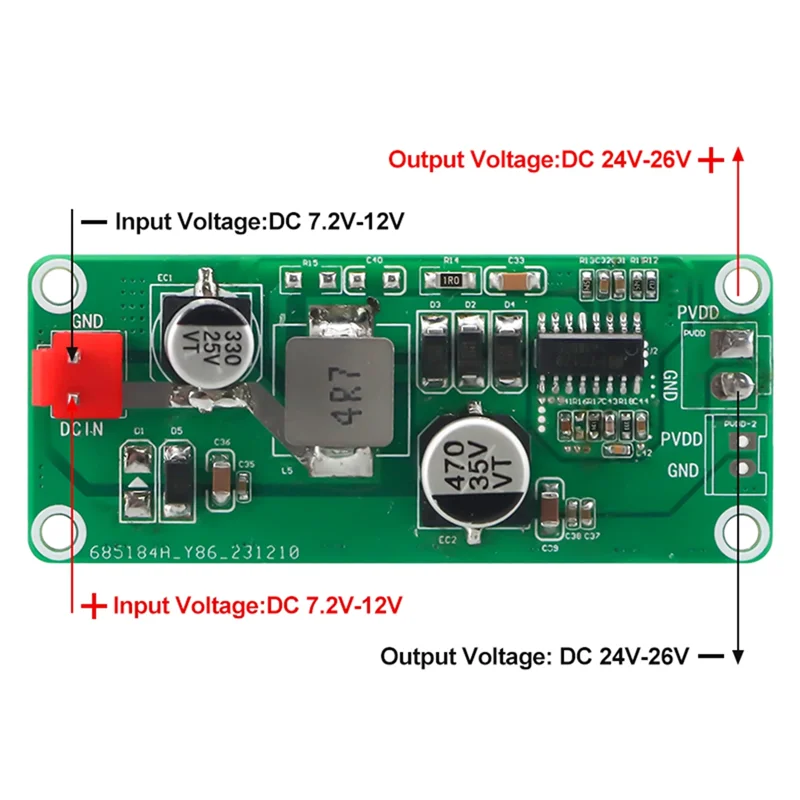 -A12R 6A Current High Power Amplifier Boost Board DC-DC Boost Power Module Board Voltage 7.2-12V To 24V
