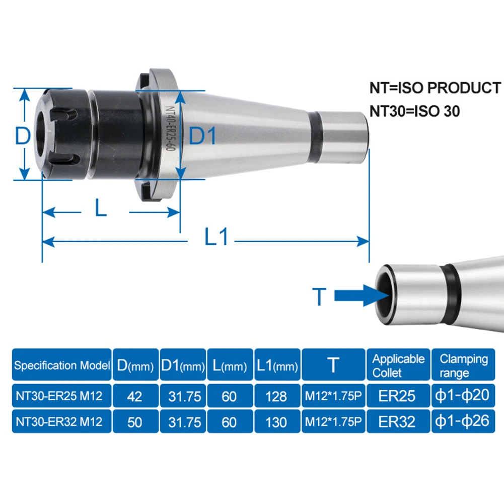 NT30 ER Collet Chuck CNC Toolholder Metric Milling Machine Collet Shank for Stable Clamping and Accurate Cutting Performance