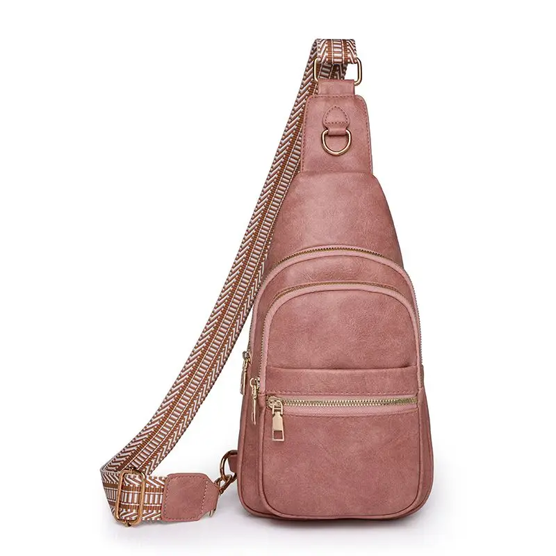 Pink White Beige Black Brown Retro PU Leather Chest Bag Multi-pocket Sling Casual Handbag Phone Purse Crossbody Backpack Women