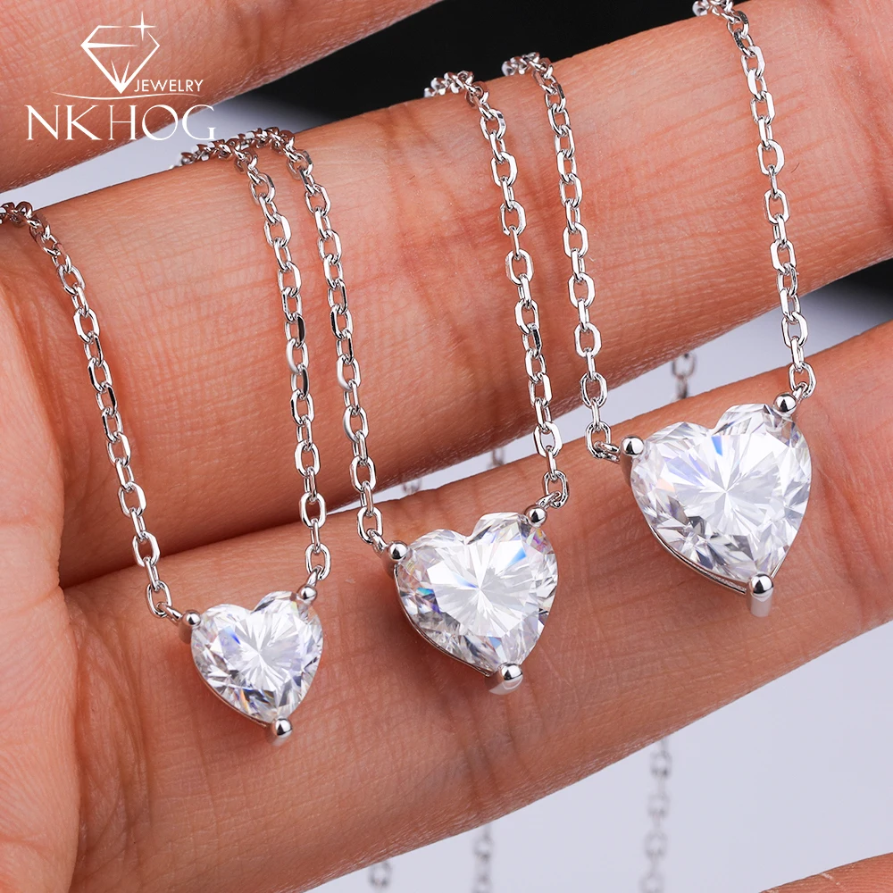

NKHOG 1/2/3CT Heart Moissanite Pendant Necklaces For Women S925 Silver Elegant Lab Diamond Wedding Chain 18K Plated Fine Jewelry