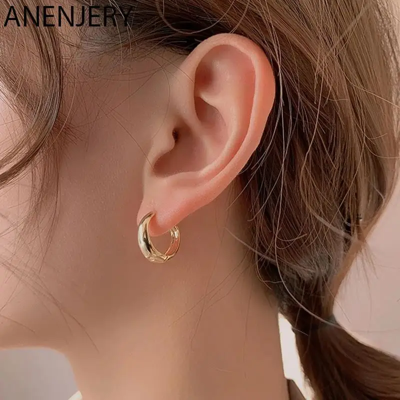 ANENJERY Silver Color Hoop Earrings for Women Men Geometric 