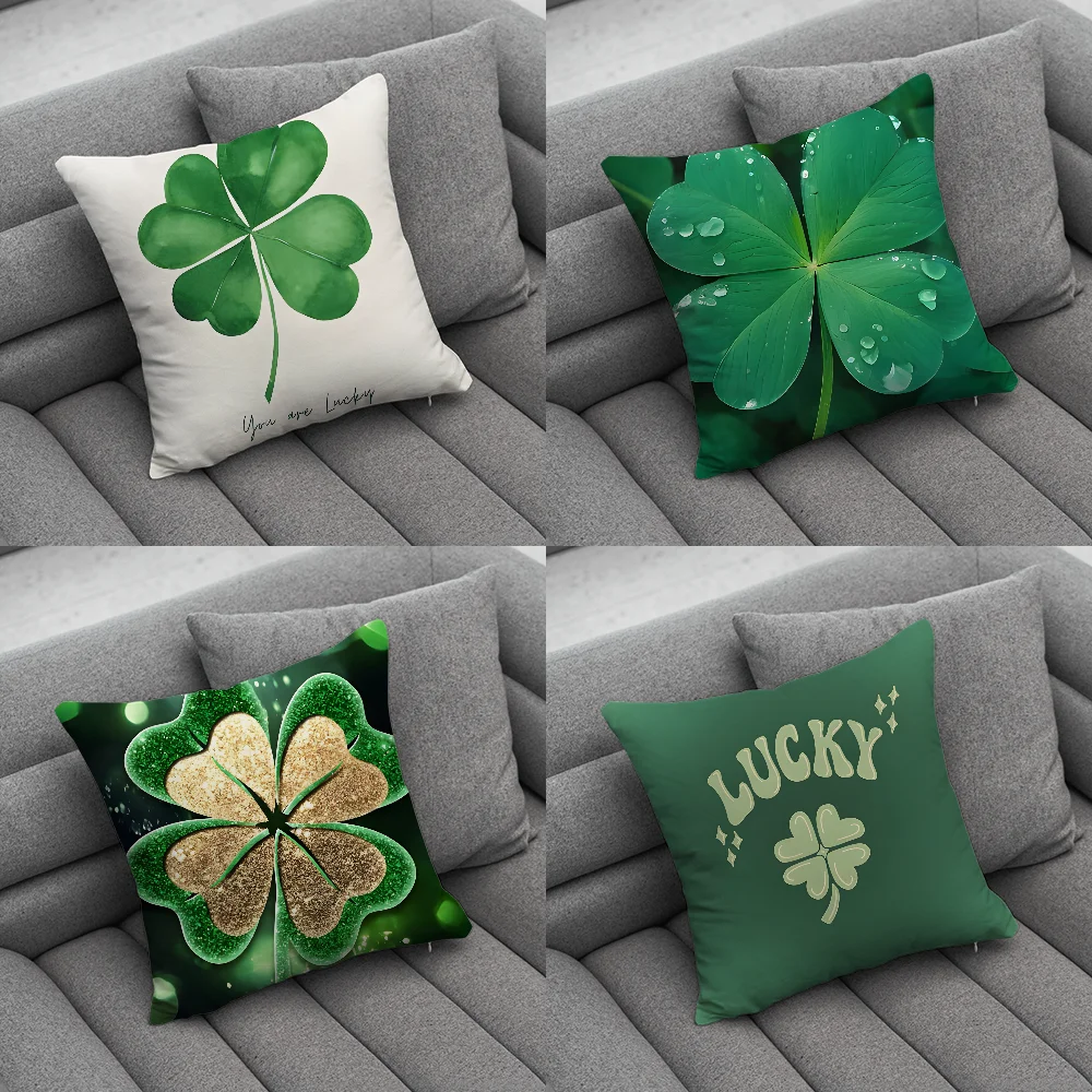 Lucky Four Leaf Clover Pillow Case Soft Cushion Cases for Farmhouse Sofa Decor Home Decorations and Protector