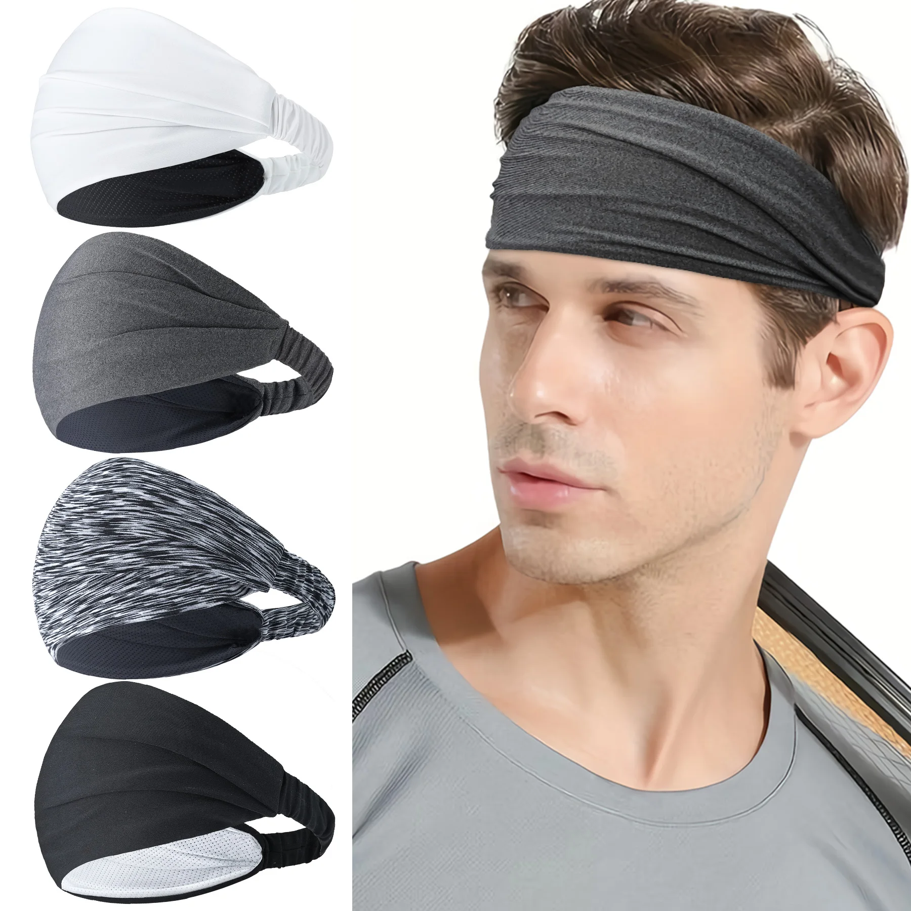 

4 Pcs Large Size Sports Headbands, Super Soft Breathable Sweat Wicking, For Men Women Elastic Non-Slip, For Running Gym Yoga