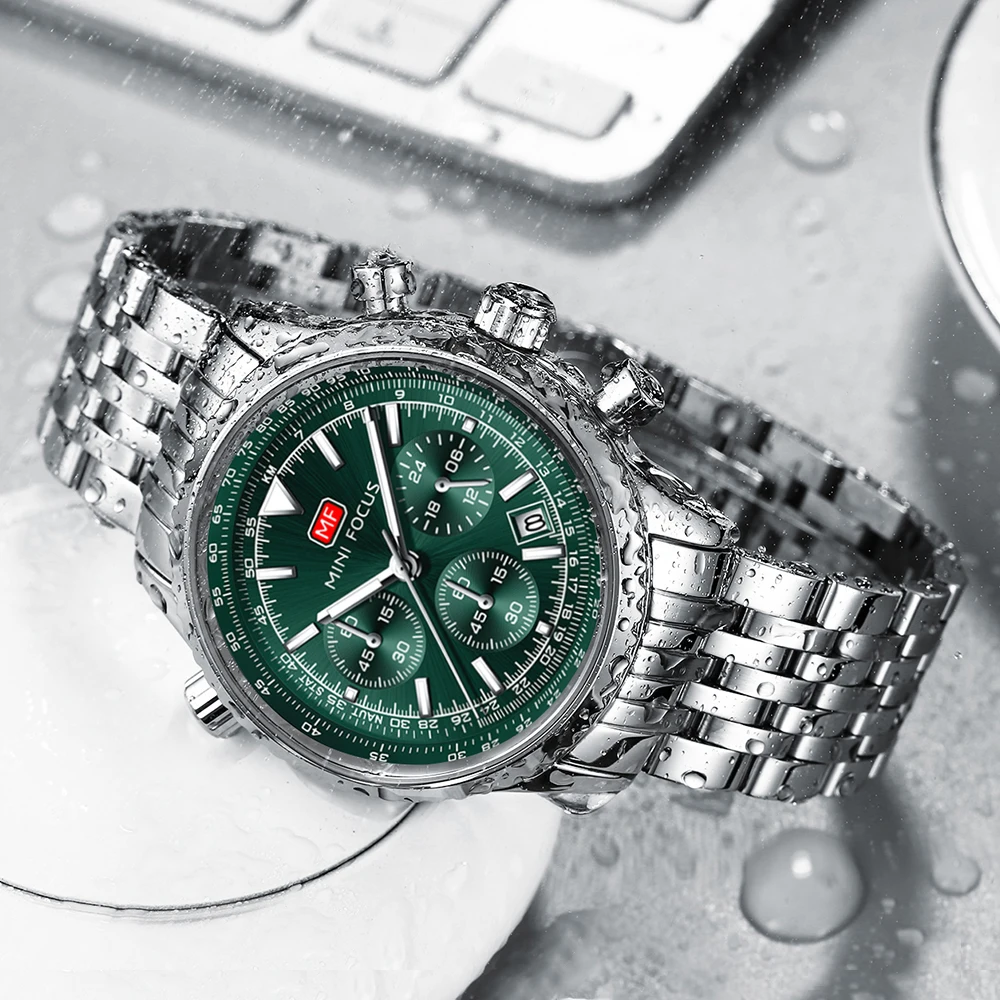 MINI FOCUS Multifunctional Fashion Business Quartz  Mens Watches Waterproof Chronograph Wrist Watch with Luminous Hands 0463G