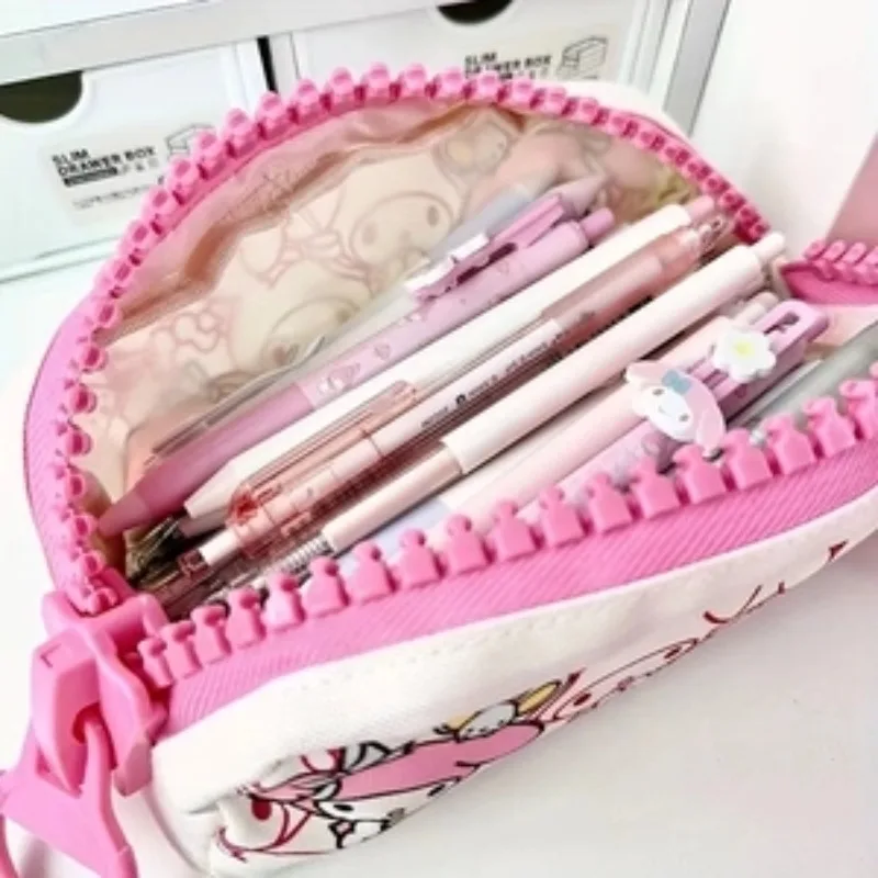 Sanrio Melody pencil case, cute cartoon design, large zipper, large capacity pencil stationery box storage bag view 6