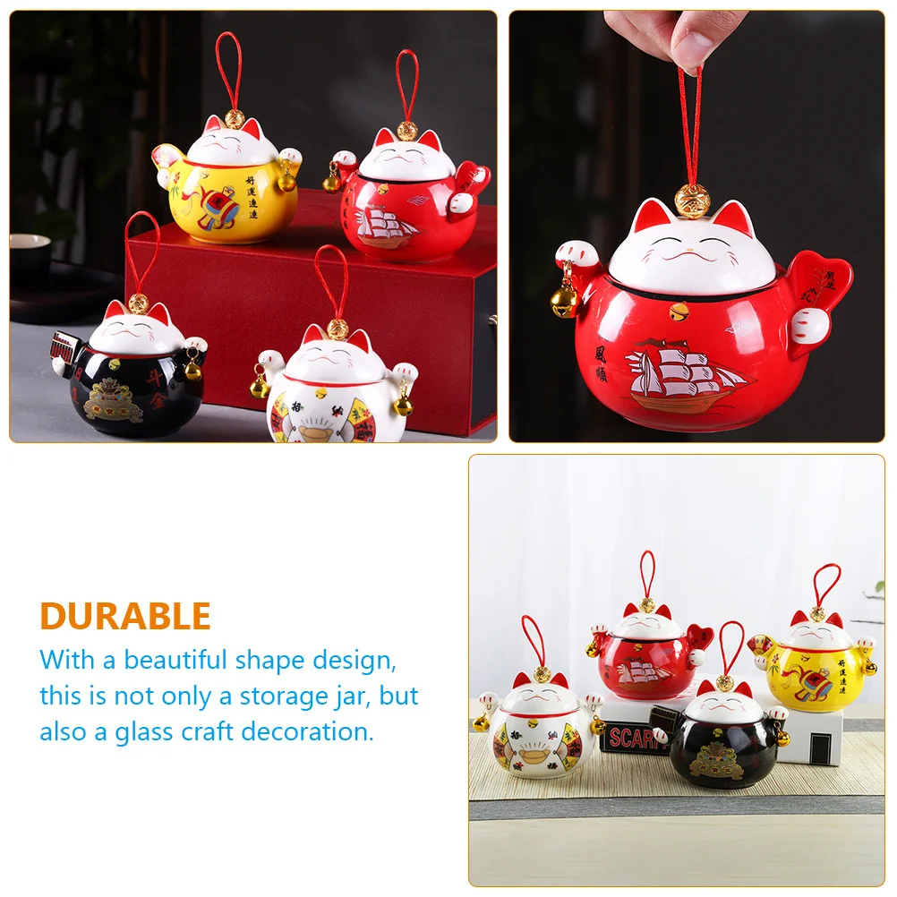 

Fortune Cat Ceramic Tea Jar Candy Storage Canister Sealed Multi-Function Household Tea Holder Fortune Cat Ceramic Jar