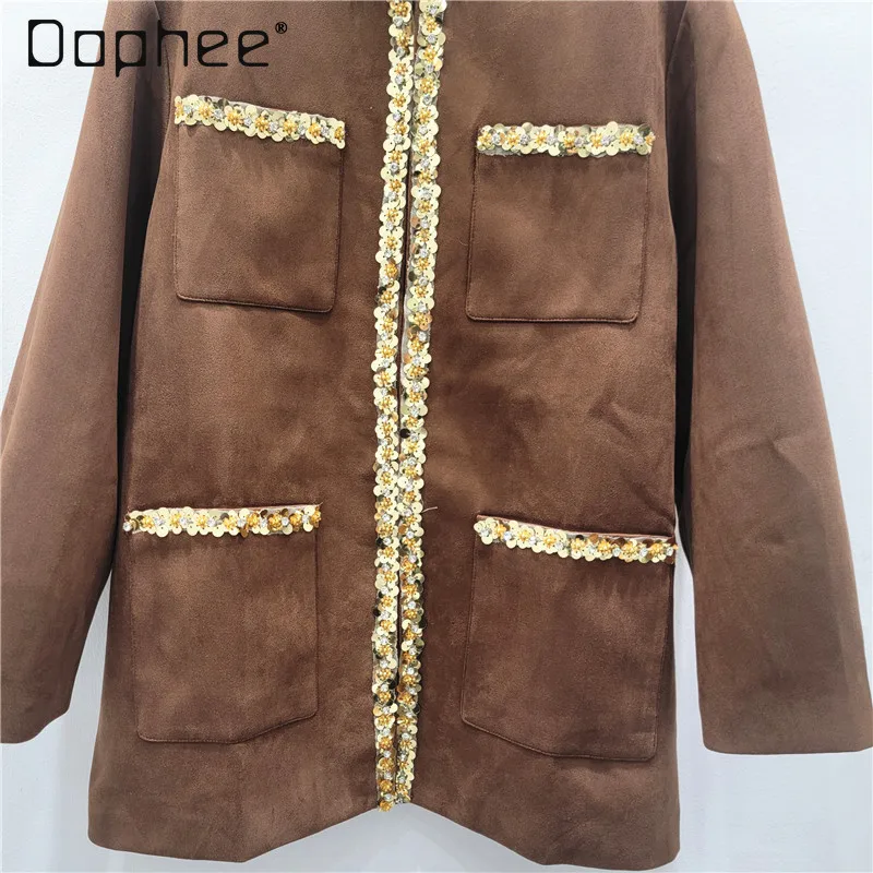 French Style High-End Light Luxury Retro Faux Leather Brown Coat for Women Autumn Winter New Fashionable Versatile Korea Ins Top