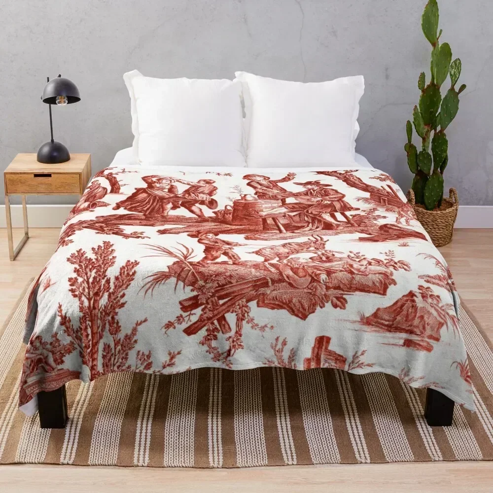 

Red and White Toile de Jouy Throw Blanket Stylish Couch Blanket for Home Living Room