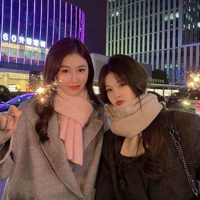 

Корейский стиль, бежевый длинный вязаный шарф для женщин, утолщенный и теплый осенне-зимний, универсальный студенческий утеплитель для шеи