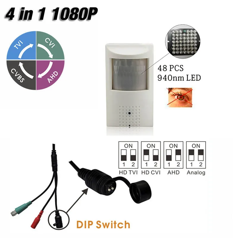 

Geniuspy 1080P PIR Style Motion Detector 48Pcs 940NM Invisible IR LED AHD 4 IN 1 Camera OSD DIP switch CVI/TVI/AHD And CVBS DVR