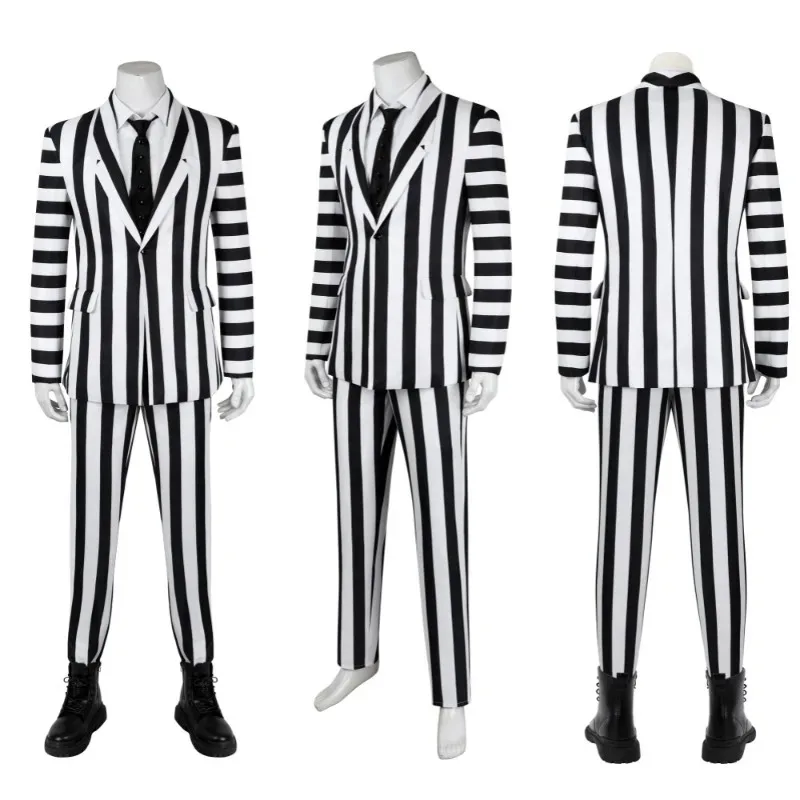 

Dress up Beetle cosplay costume, black and white striped suit jacket, pants, juice Adam suit, men's carnival party dress