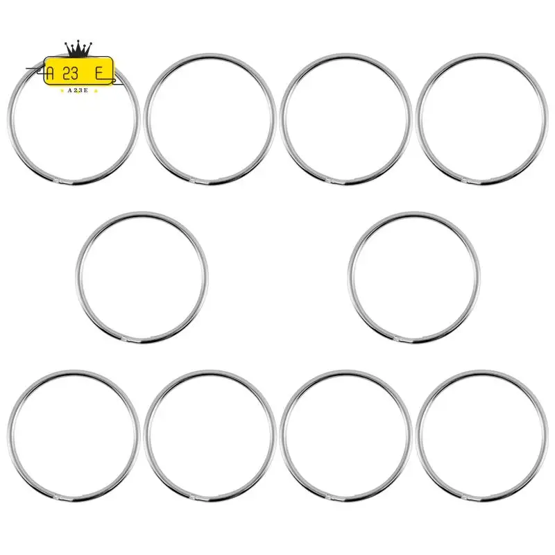 A23E-10X Quality 50Mm Keyring Split Ring Set Heavy Duty Large Nickel Key Loop Sprung Hoop