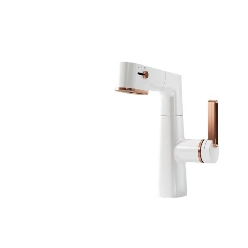 

Cream-colored washbasin, pull-out digital display hot and cold faucet, retractable lifting, rotating shampoo and mouthwash