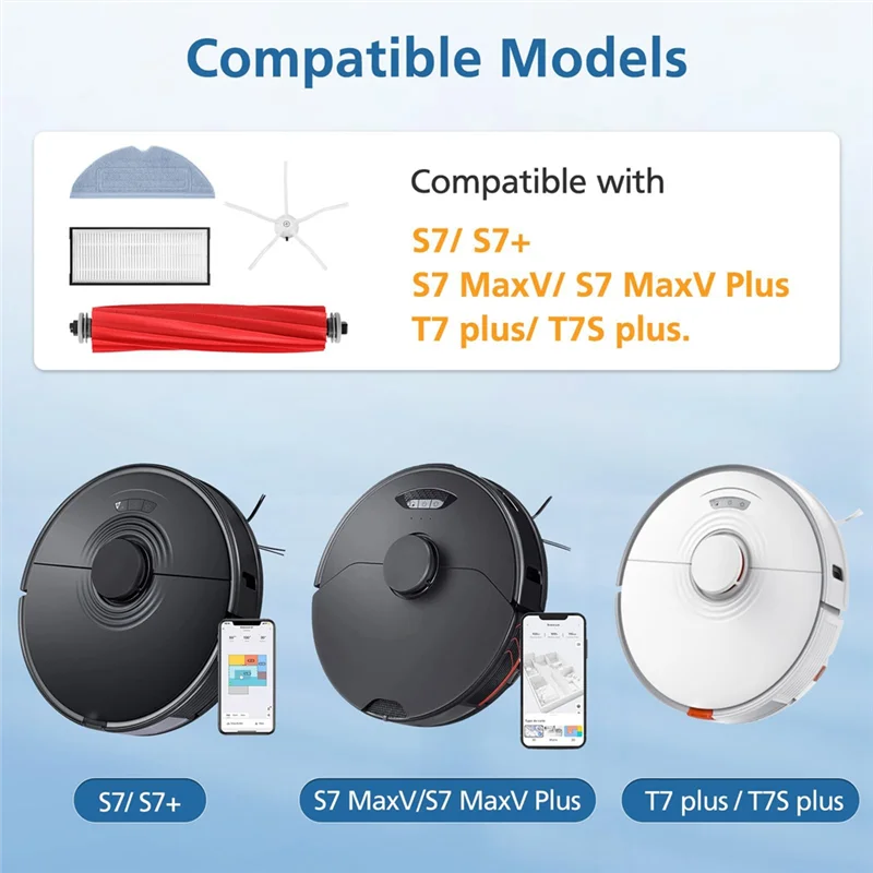 

TKOH-For Roborock S7 S70 S7 Plus T7S T7S Plus Replacement Roller Brush Accessories Filter Main Brush Cover Sweeping Robot