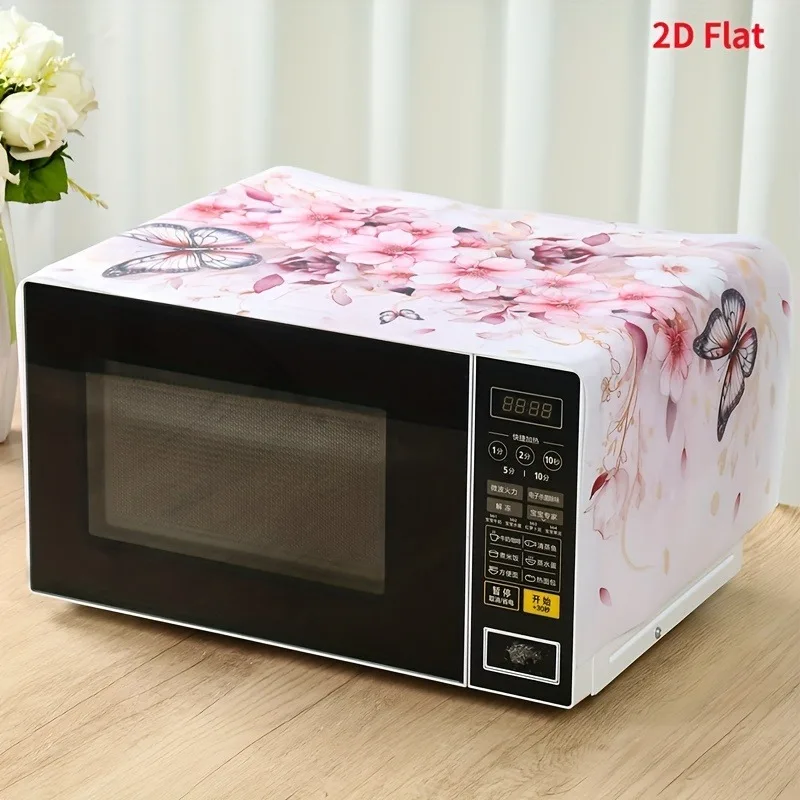 Pink Butterfly Floral Microwave Oven Cover Polyester Dust Proof Protector Decor Kitchen Appliance Top Cover For Microwave Oven