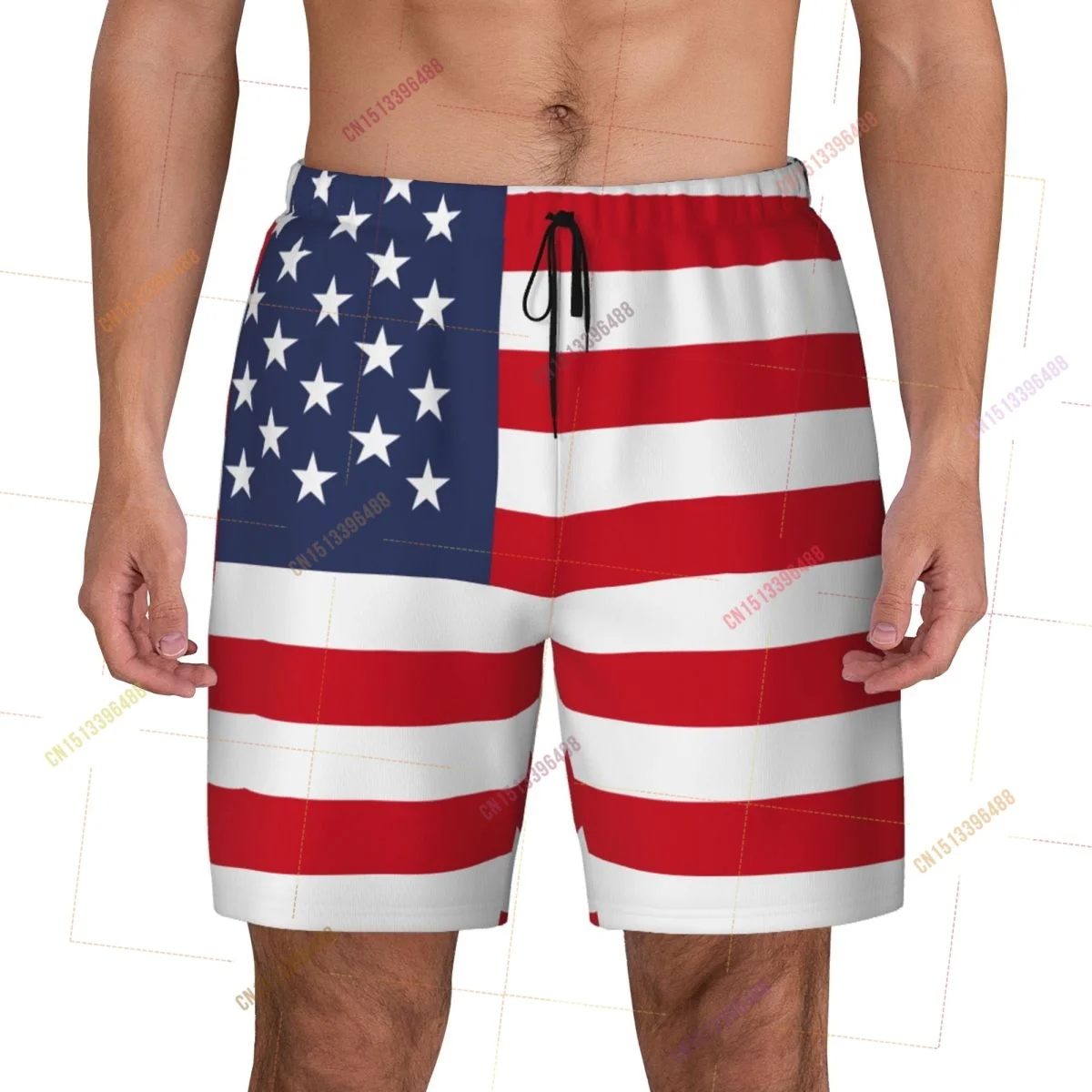 2026 Usa Flag Top Print 3D Mens Swimming Trunks Hawaiian Bathing Beach 2 in 1 Quick-Dry Summer Swim Shorts With Pockets