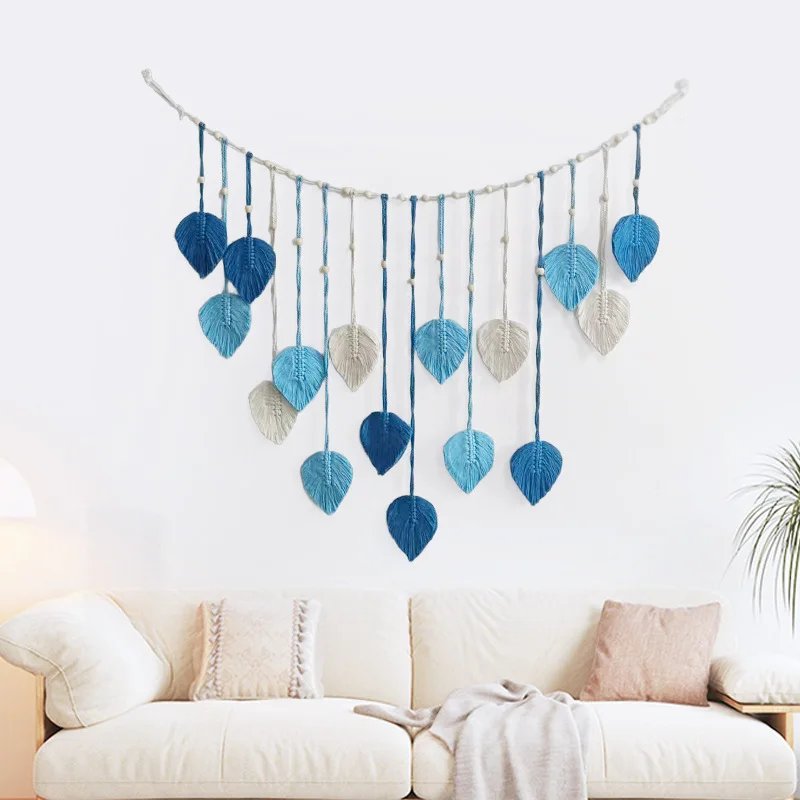 

Modern Woven Leaves Macrame Wall Hanging Ornament, Handmade Woven Art Wall Tapestry Home Decoration For Bedroom Living Room