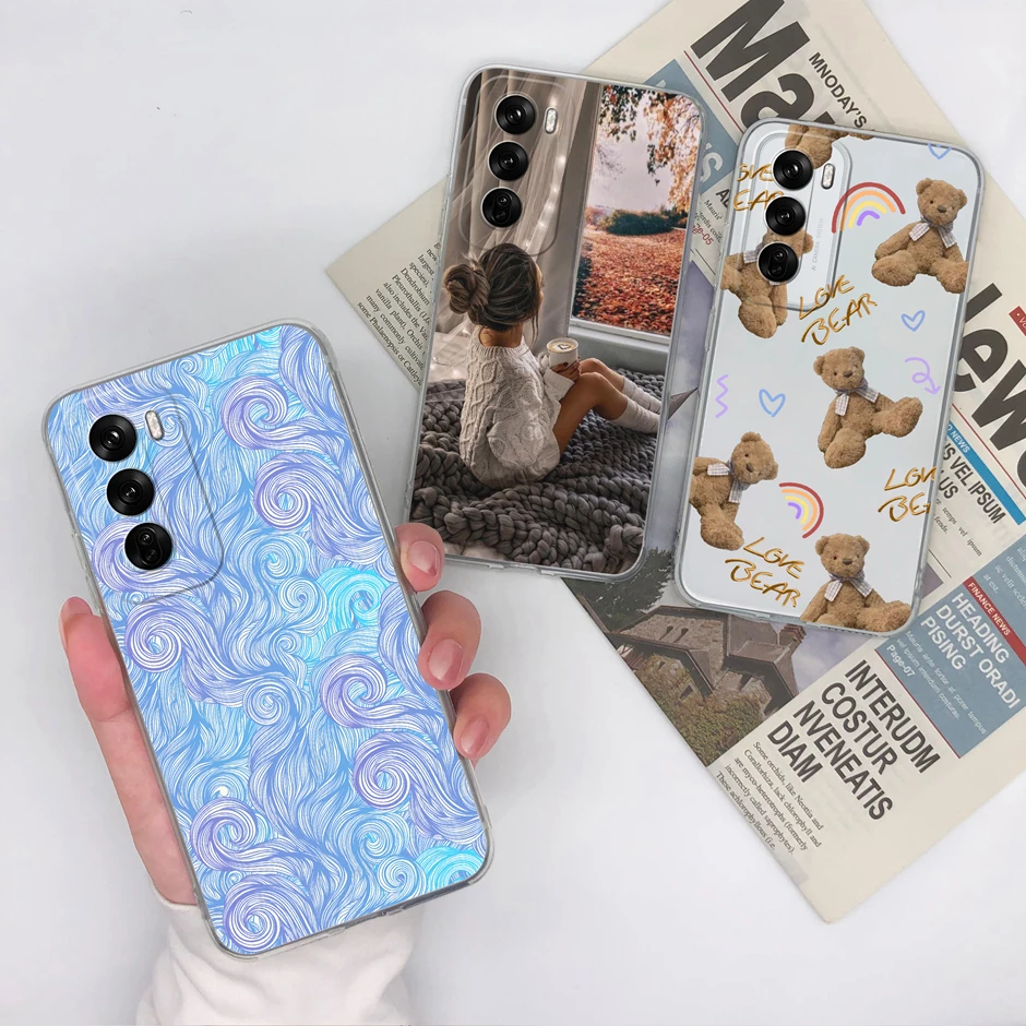 Cases For Oppo Reno12 Pro F 5G Cute Cartoon Bear Transparent Silicone Soft Phone Cover For OppoReno12 12Pro 12F 5G Coque Fundas