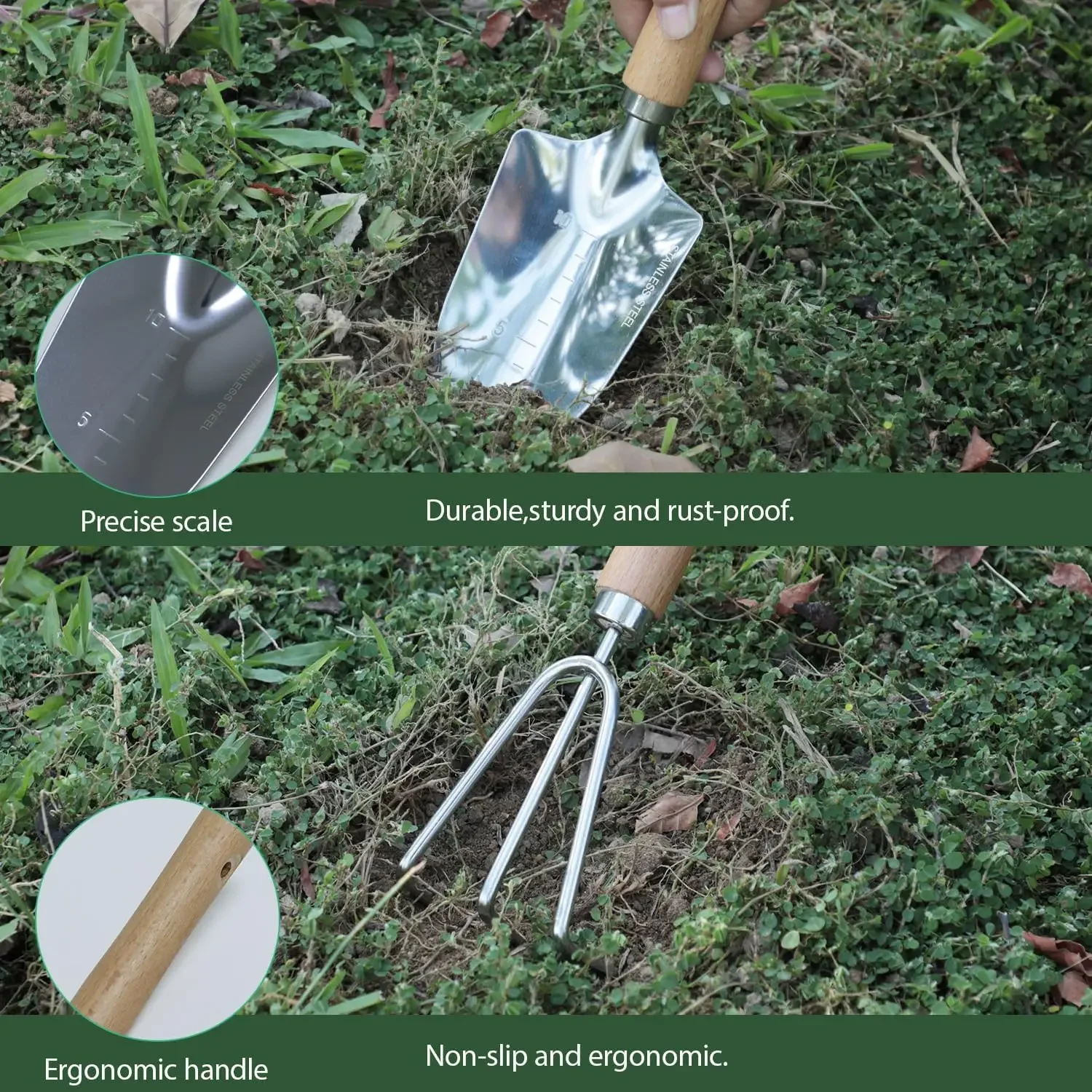

Garden Tool Set, 2 Pieces Stainless Steel Heavy Duty Garden Tools, Gardening Kit with Wooden Handle Garden Hand Tools