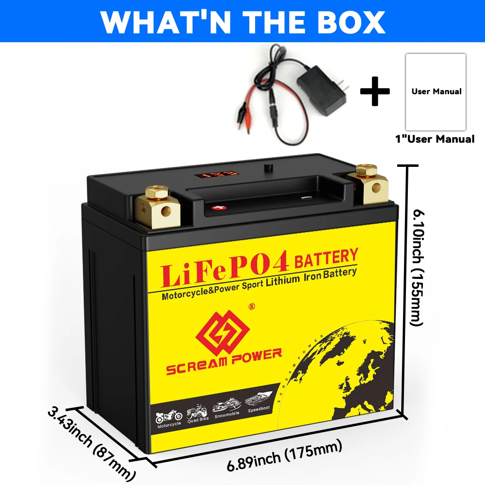 20L-BS Lithium Motorcycle Battery,CCA620,12Ah,High Performance,Compatible with Motorcycle,Jet Skis,Scooter,UTV,Snowmobile,Quad