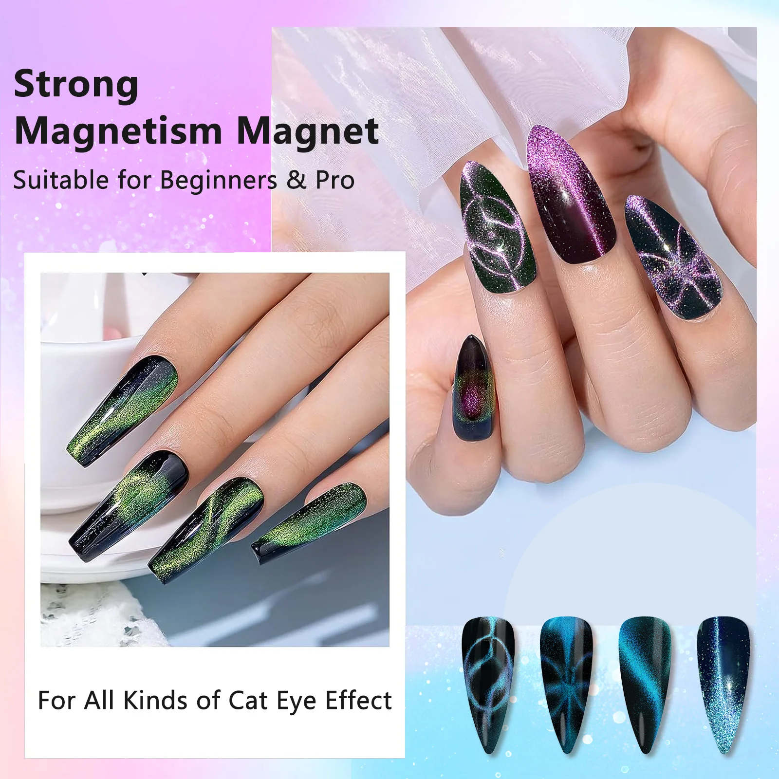 Outil magnétique pour ongles 3 en 1, aimant puissant œil de chat pour vernis à ongles Gel, outil magnétique Cateye 3 en 1 pour Nail Art