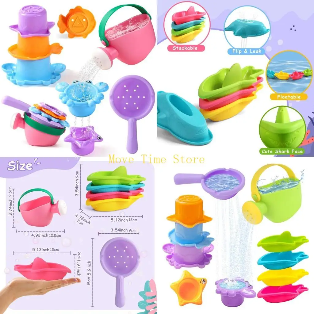92ME Light Weight Portable Water Playing Toy Stacking Cup Bath Toy Including Animal Shaped Cups And Water Scoops For Kids