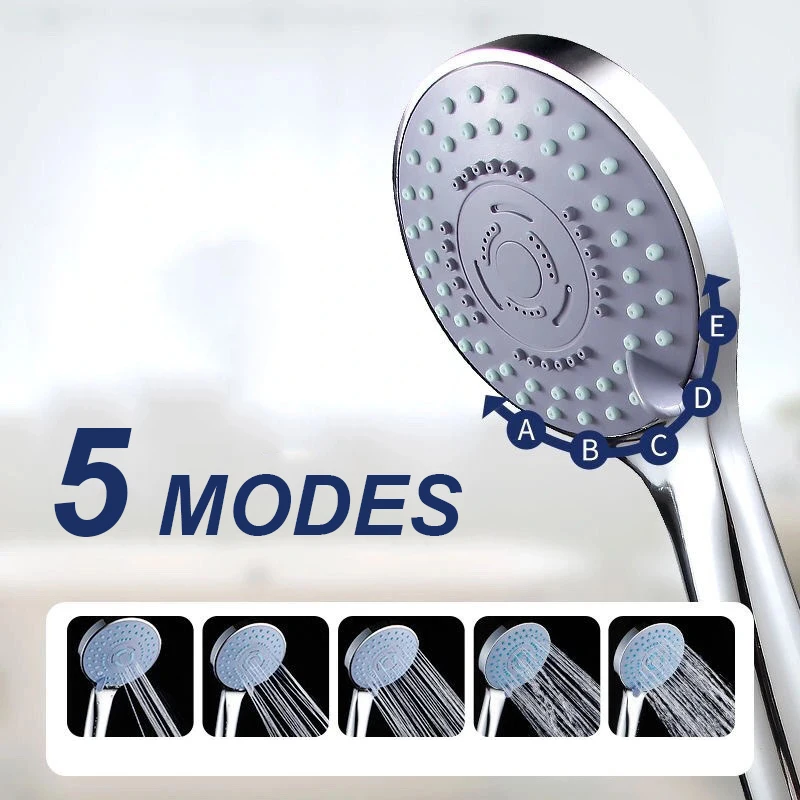 5 Modes Shower Head with Hose Bracket High Pressure Handheld Bath Sprayer Nozzle Rainfall Shower Head Bathroom Accessories