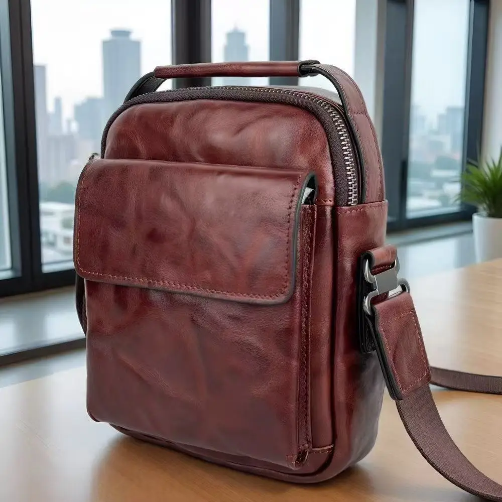 

Minimalist Genuine Leather Men's Shoulder Crossbody Bag Fashionable Trend Top Layer Cowhide Zipper Phone Bag сумка 가방