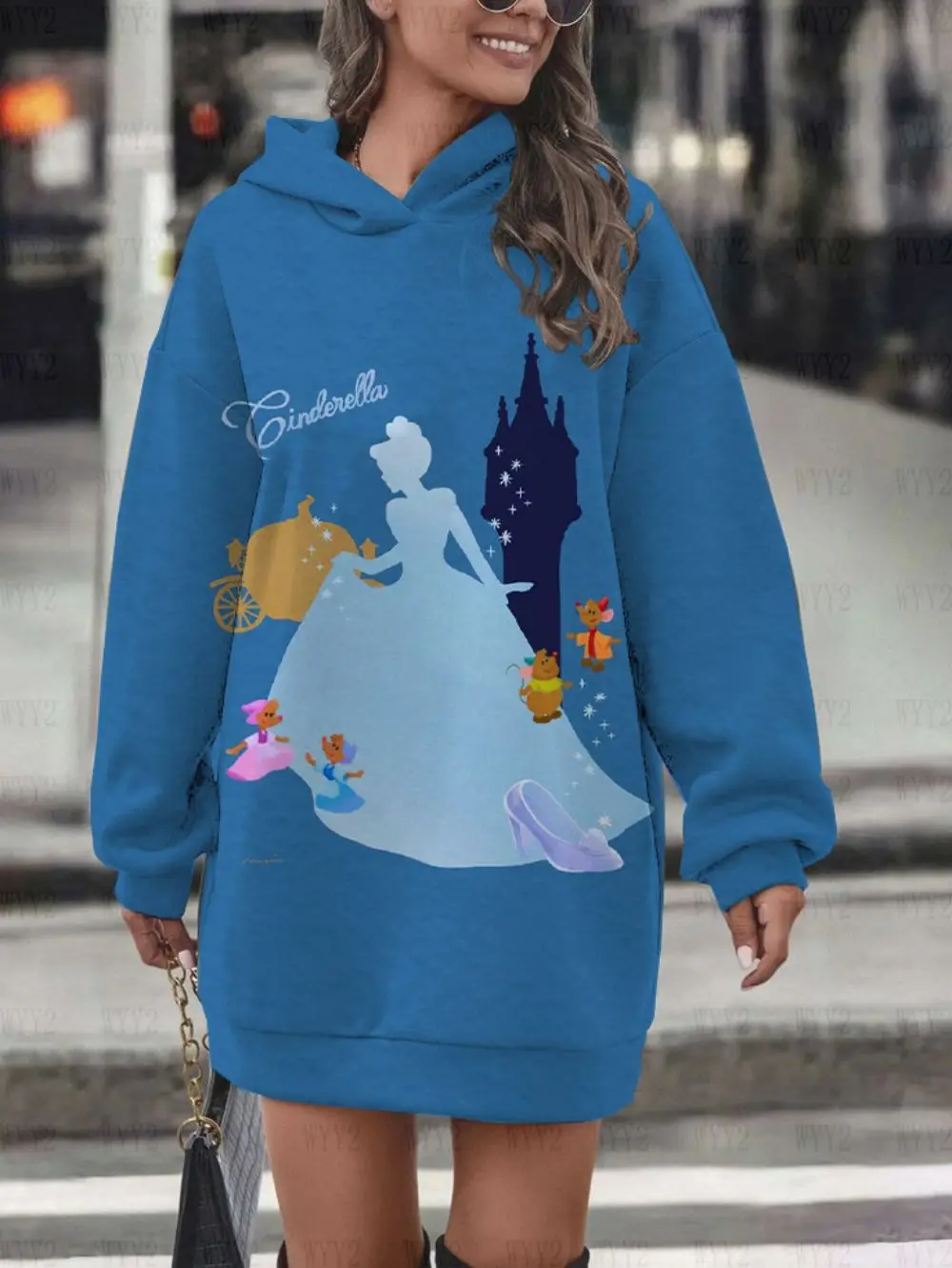 Sudadera con capucha bonita para niñas, vestido informal sencillo con capucha, princesa de Disney, sirena, Cenicienta, estampado, Sudadera con capucha de moda