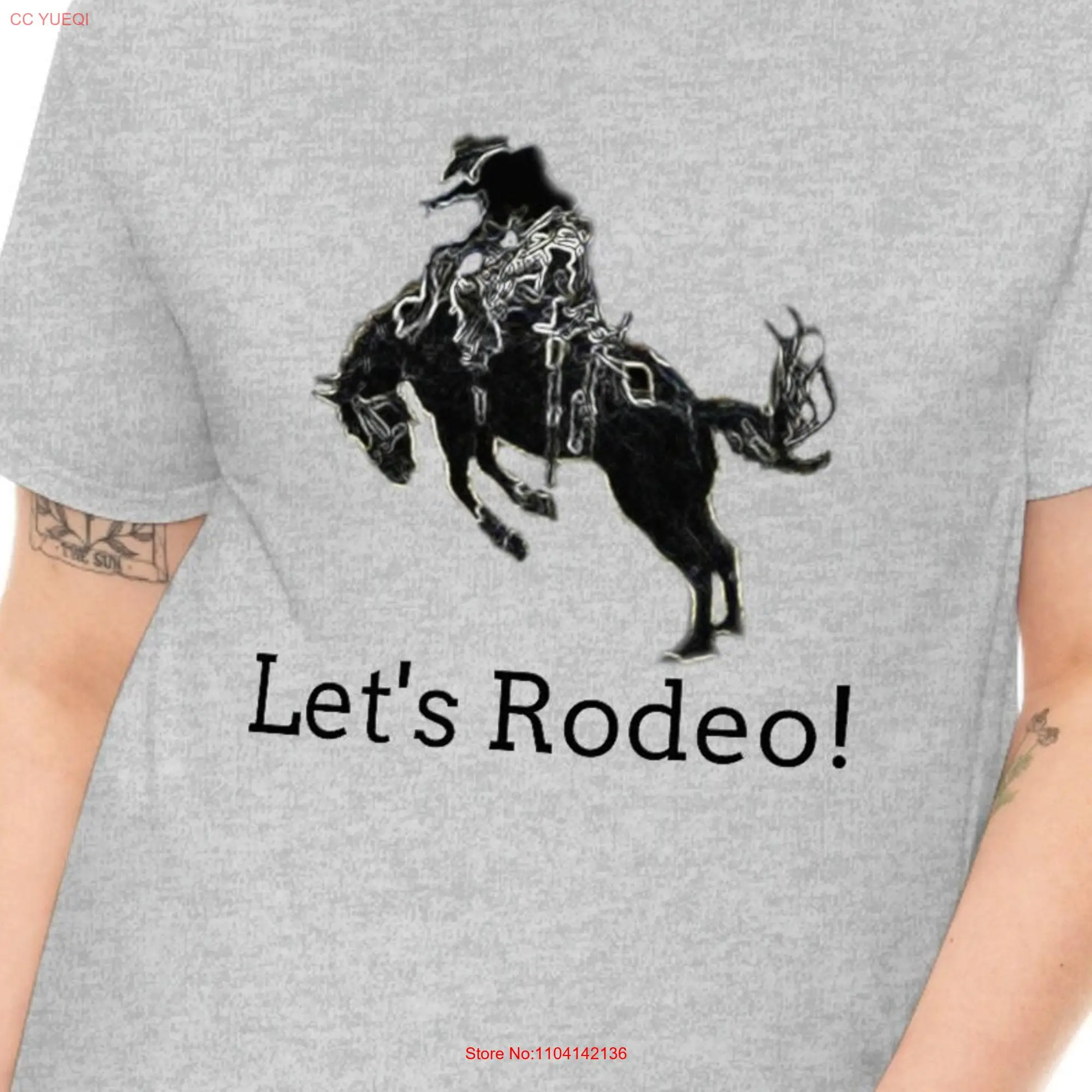 Let's Rodeo T Shirt Cowboy Cowgirl Bronc Busting Horseback Heavy Cotton long or short sleeves