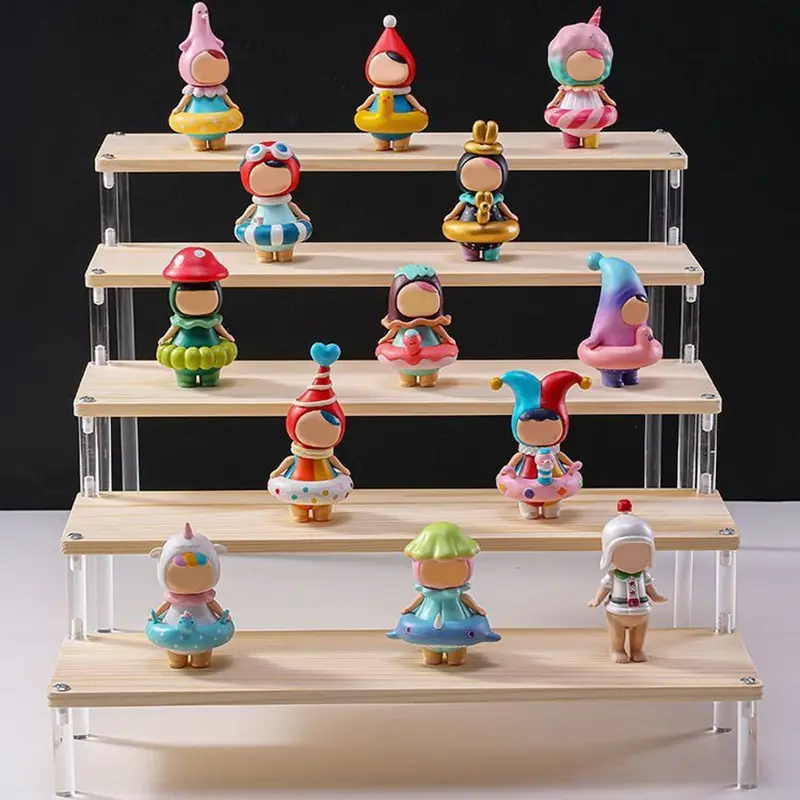 1-5 Tier Wood Acrylic Display Stand Hand-made Figure Doll Décor Toy Animation Car Model Blind Box Perfume Shelves Organizers - Image 2