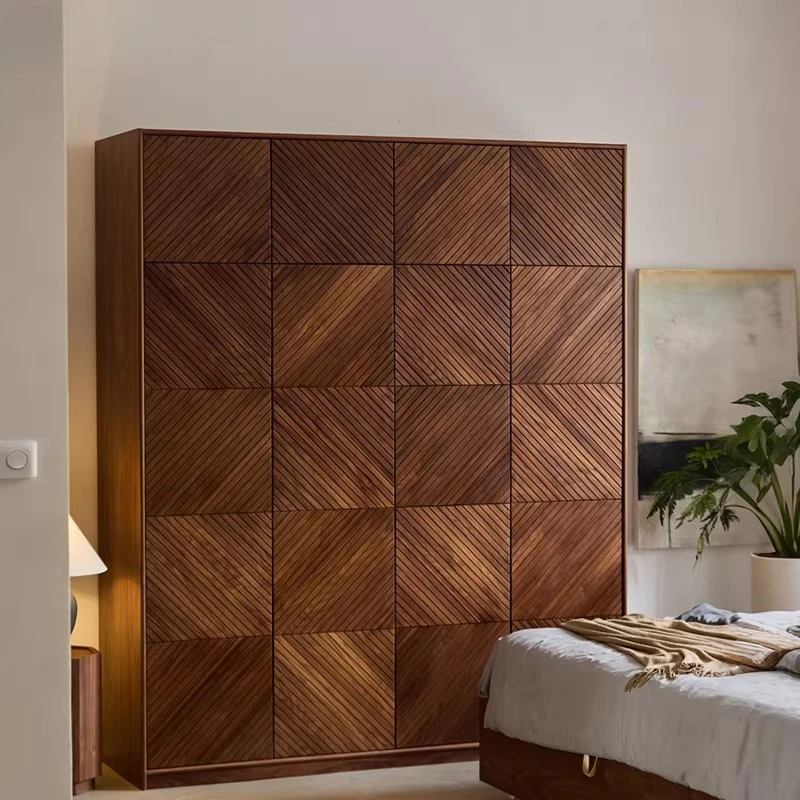 Black Walnut Customizable Opposite Door Wardrobe for Small Apartments Hand-Free Floor Standing Design Closet Organizer