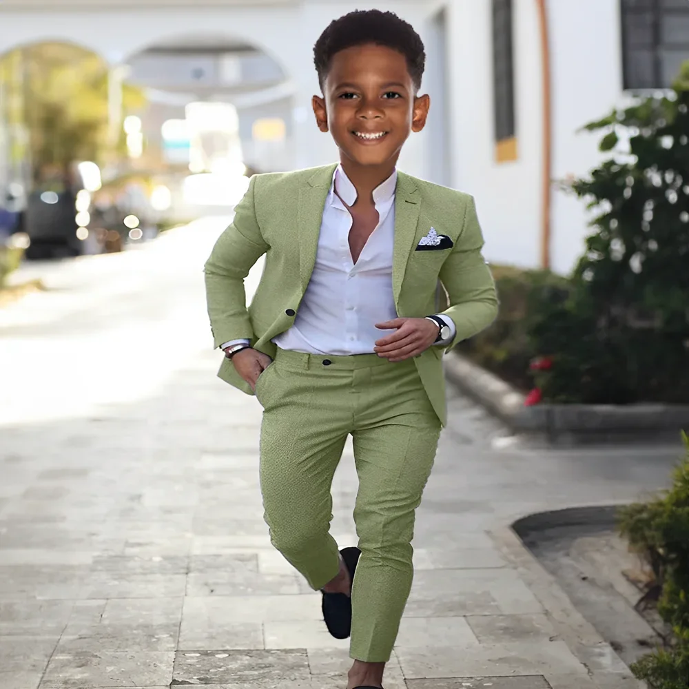 Summer Linen Boys Suit 2 Pieces Set Peak Lapel Jacket with Pants Wedding Tuxedo Kids Custom Made Custom Outfit