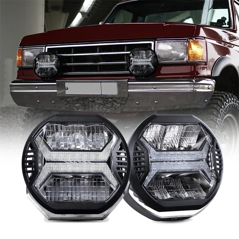 

E-mark 5.7 Inch LED Work Lights Spotlights 24V 12V Headlights White & Amber DRL for Motorcycles Car Truck 4x4 Off Road ATV