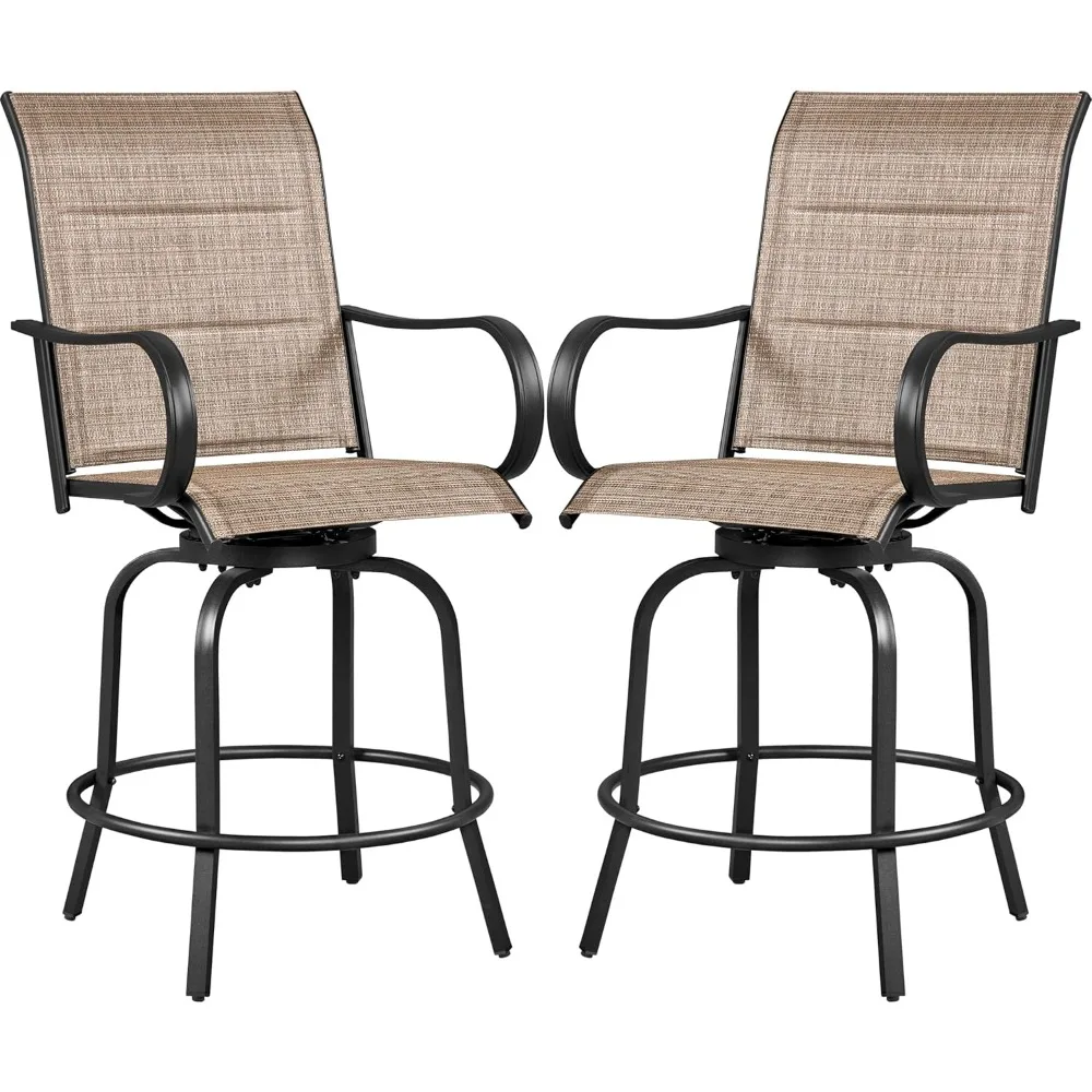 

2 Piece Patio Swivel Bar Stools Texteline Bistro Chairs with High Back/Armrest/Footrest, All Weather Padded Seating Outdoor Fur